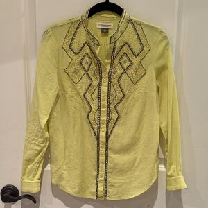 NWOT Pilcro by Anthropologie Yellow Embroidered Casual Shirt